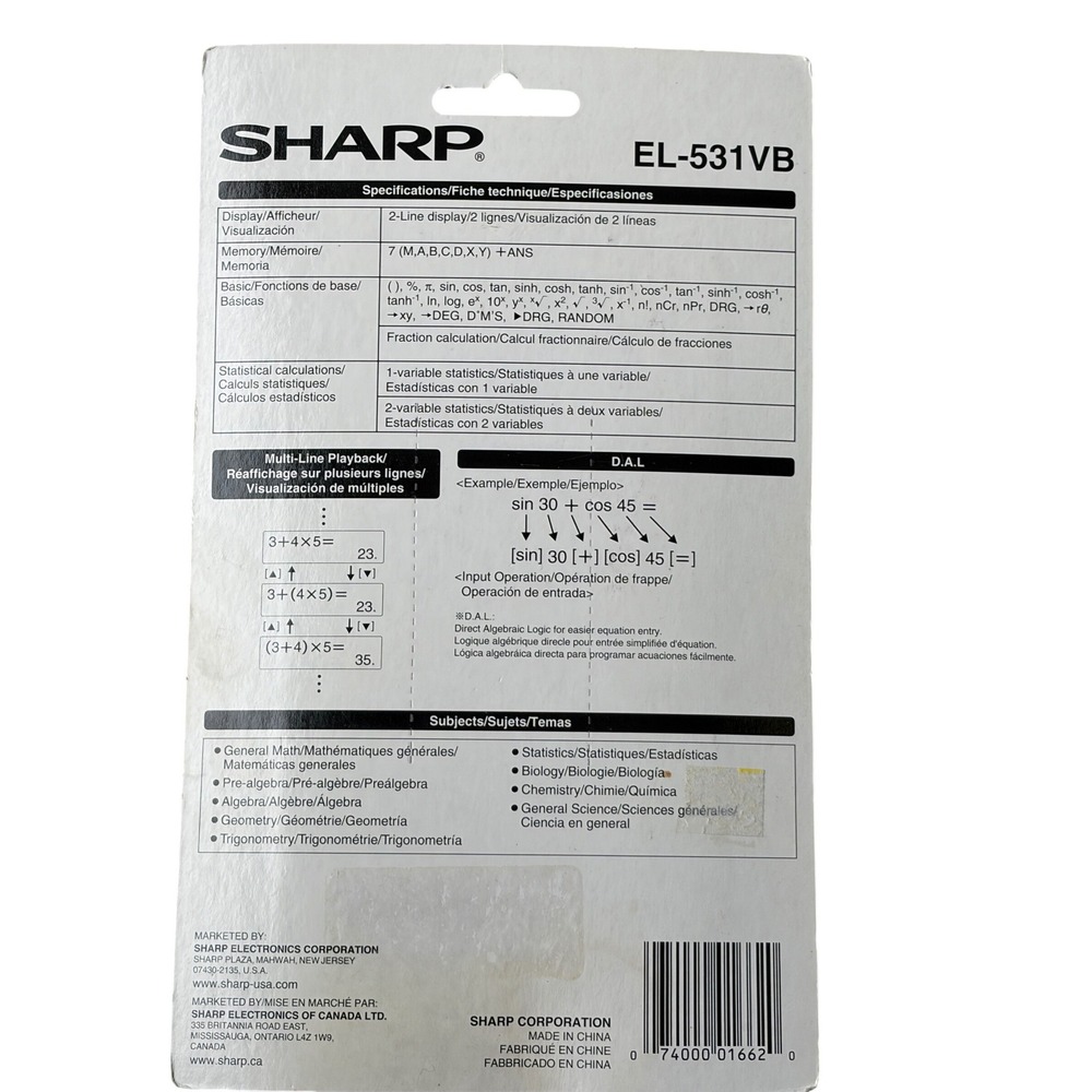Sharp EL-531VB Advanced DAL Scientific Calculator 183 Functions 2-Line Display - Picture 4 of 5